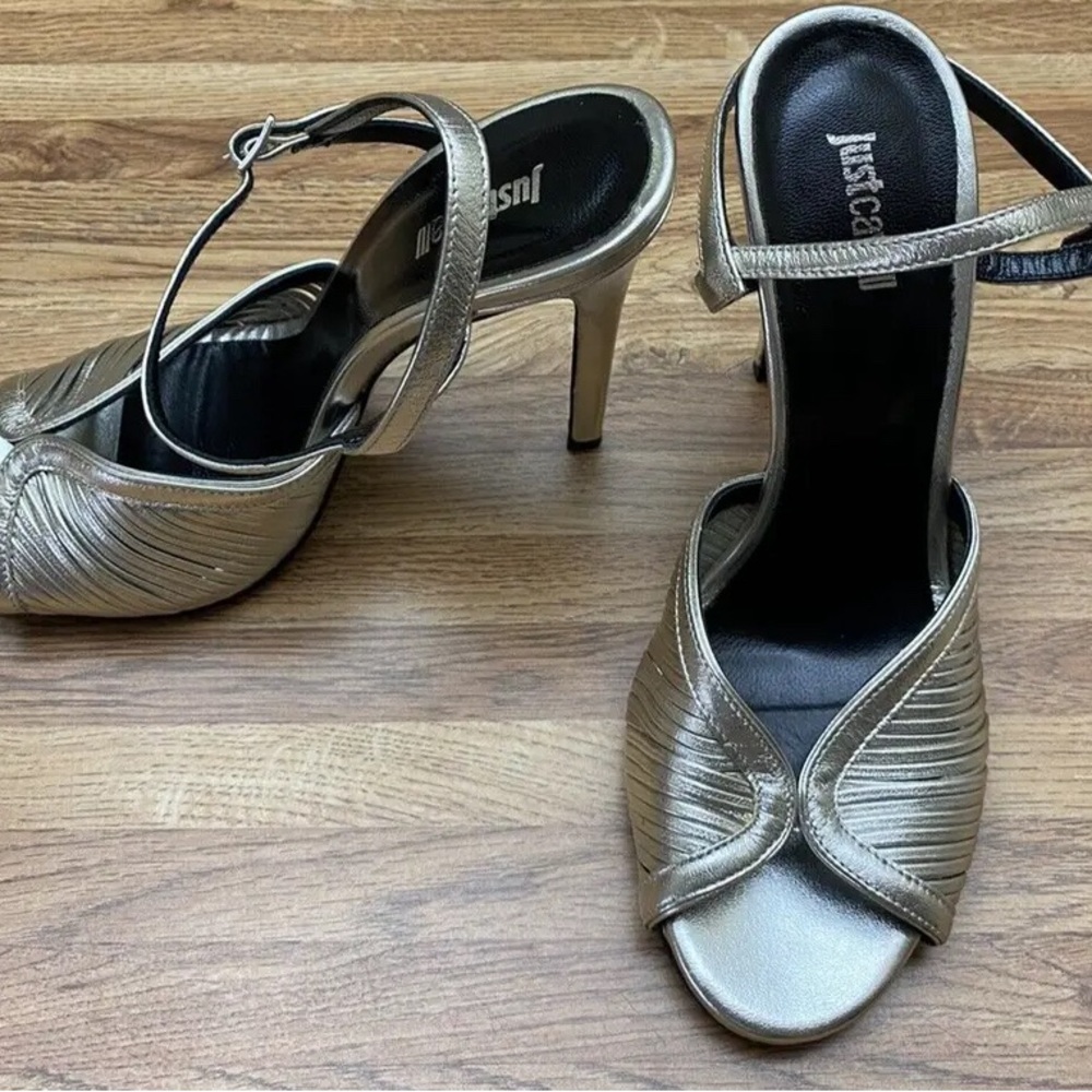 Roberto Cavalli Silver Women Strap Stiletto Heels Sandal, Shoes  Size-8